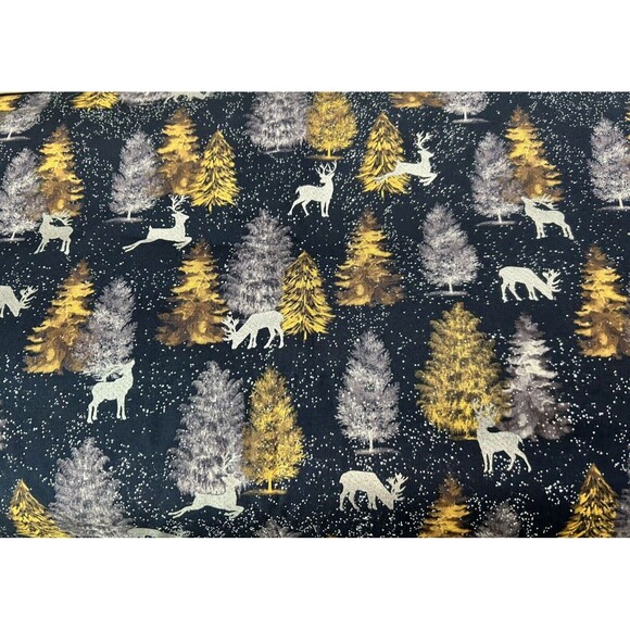 5 yards Winter Christmas Tree Metallic Silver Deer Brother Sister Cotton Fabric - Picture 1 of 1